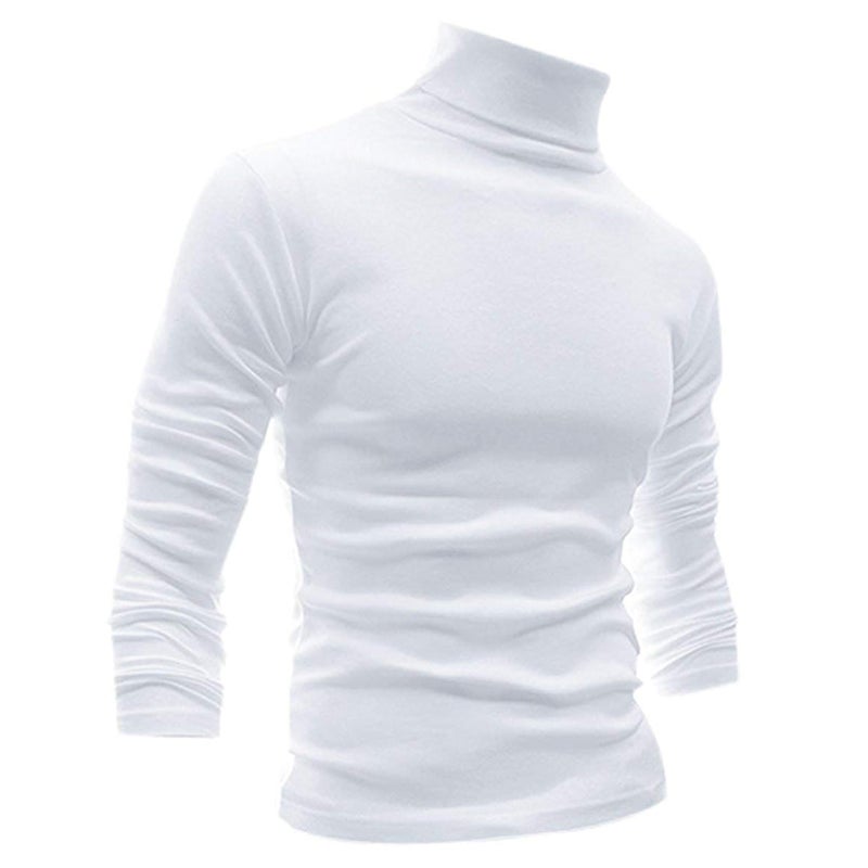 LONGBIDA Men Slim Fit Lightweight Long Sleeve Pullover Top Turtleneck T-Shirt(White,S) - Image 1